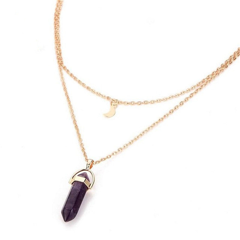 Hexagonal Pillar Pendant Layered Necklace for Women