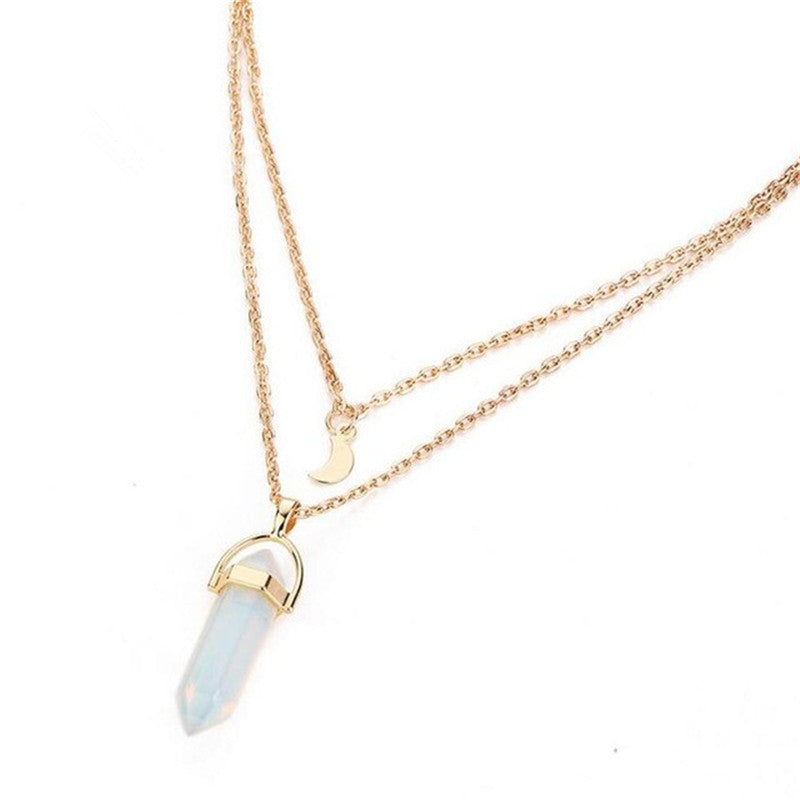 Hexagonal Pillar Pendant Layered Necklace for Women