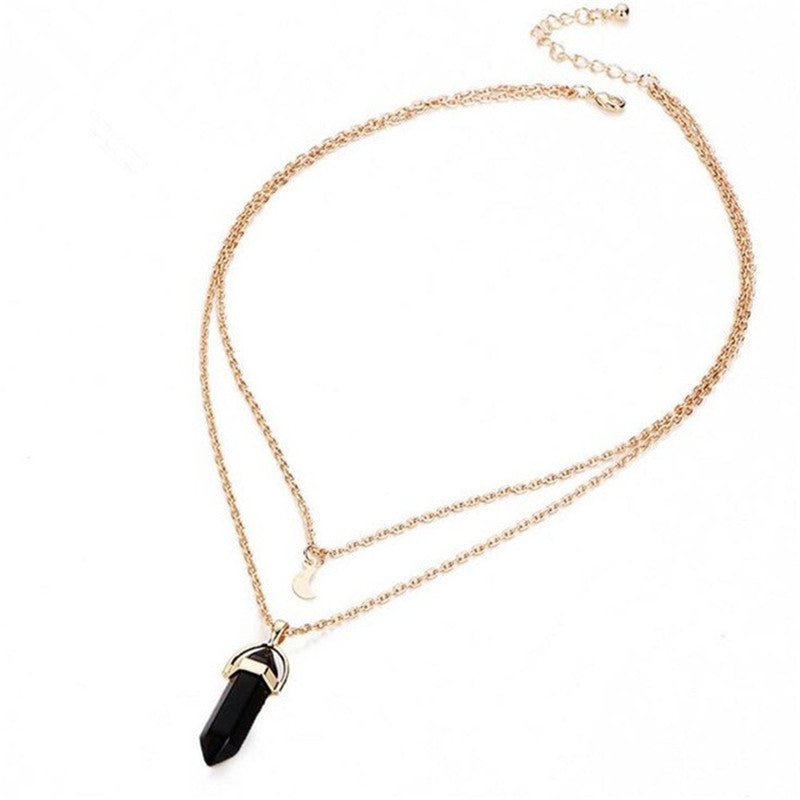 Hexagonal Pillar Pendant Layered Necklace for Women
