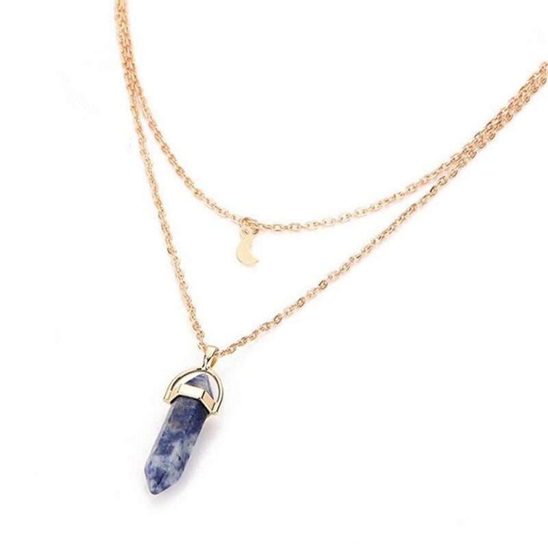 Hexagonal Pillar Pendant Layered Necklace for Women