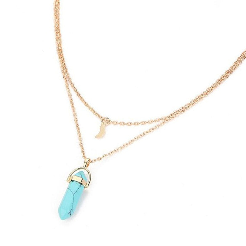 Hexagonal Pillar Pendant Layered Necklace for Women