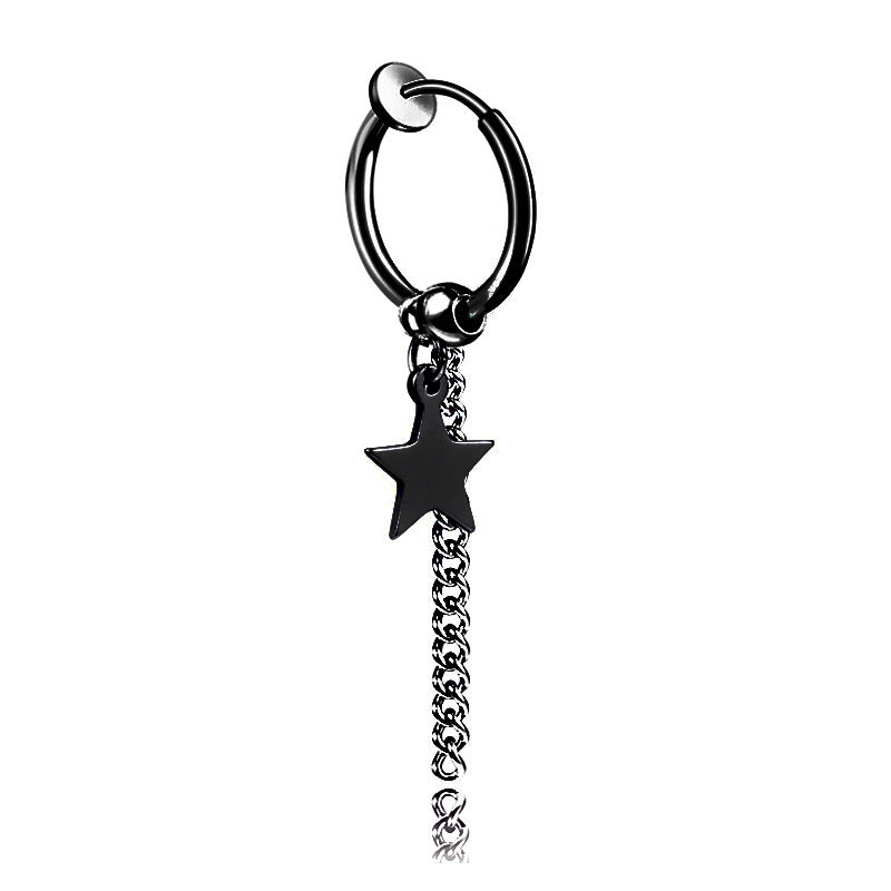 Men's Punk Titanium Steel Long Tassel Chain Earrings