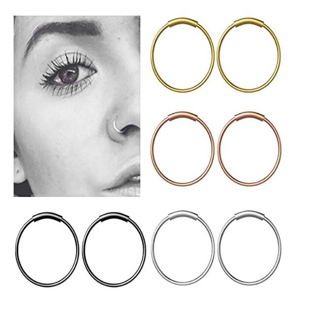 Fashion U Shape Metal Earrings and Stainless Steel Circle Nose Ring Piercing Jewelry