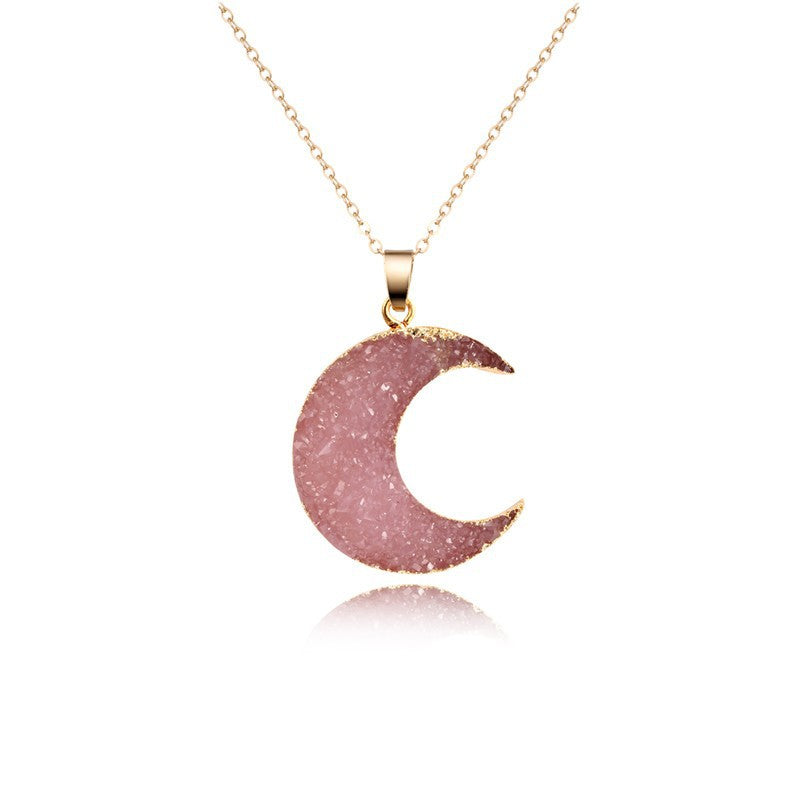 Women's Fashion Moon Pendant Necklace with Natural Stone Imitation