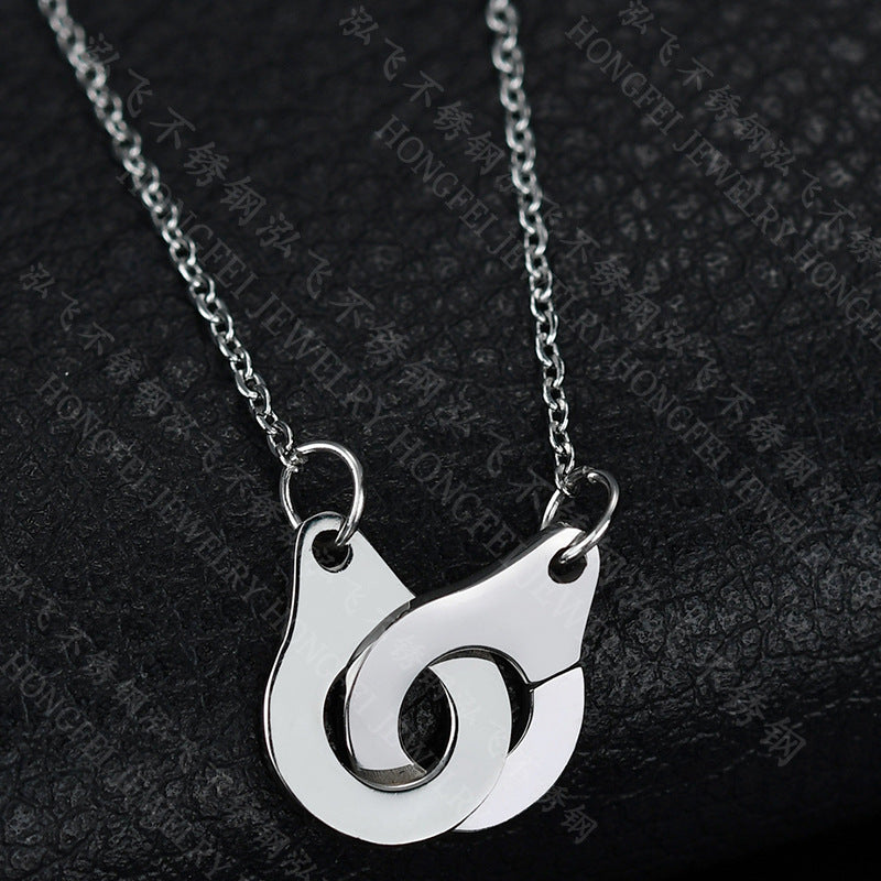 Titanium & Stainless Steel Geometric Pendant Necklace - Steel Color