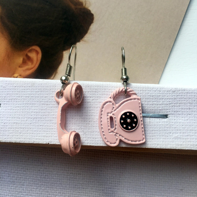 Cute Candy-Colored Telephone Earrings with Ear Hooks