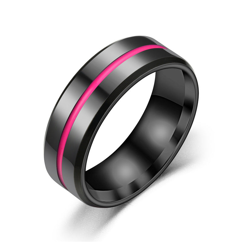 Simple Stainless Steel Two-tone Enamel Rings with Elegant Black and Tri-color Design