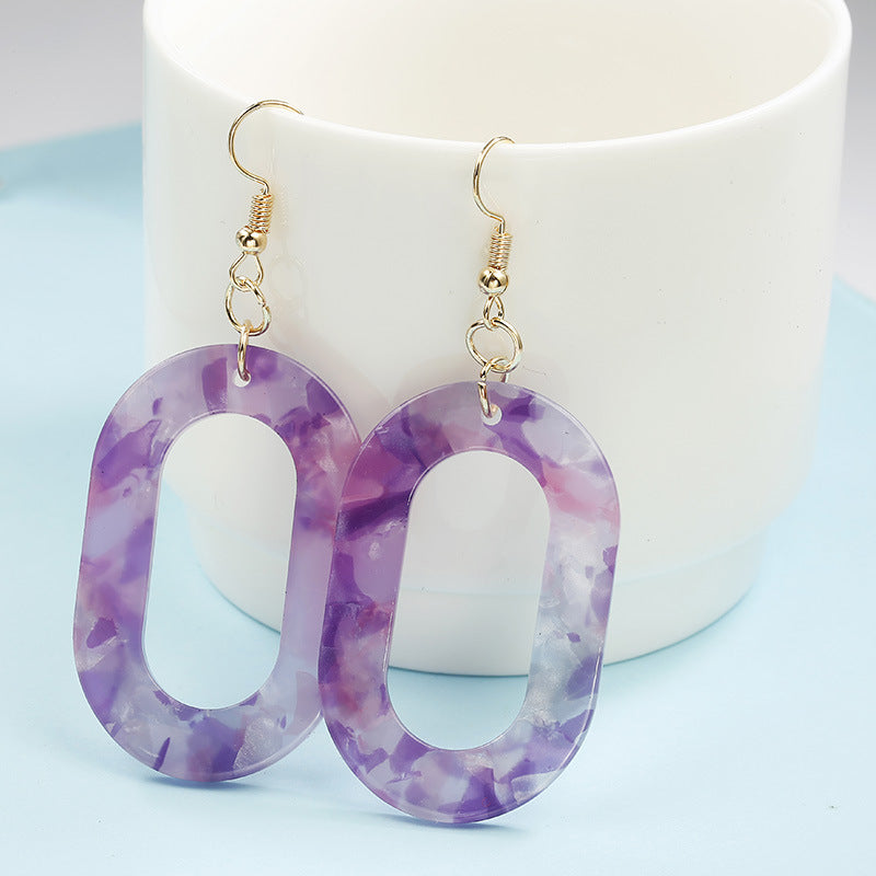 Metal Oval Hollow Colorful Acetate Earrings