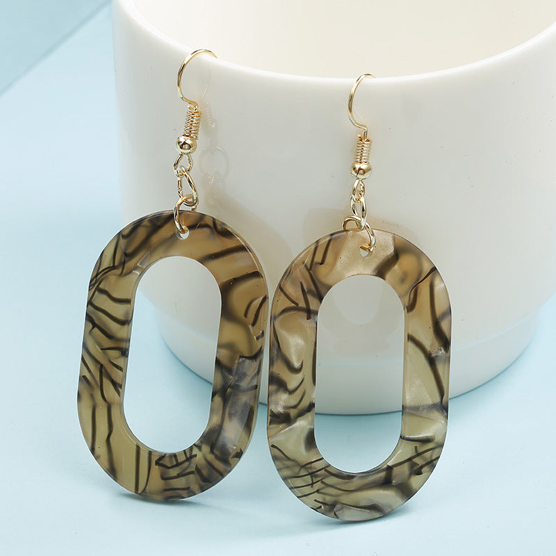 Metal Oval Hollow Colorful Acetate Earrings