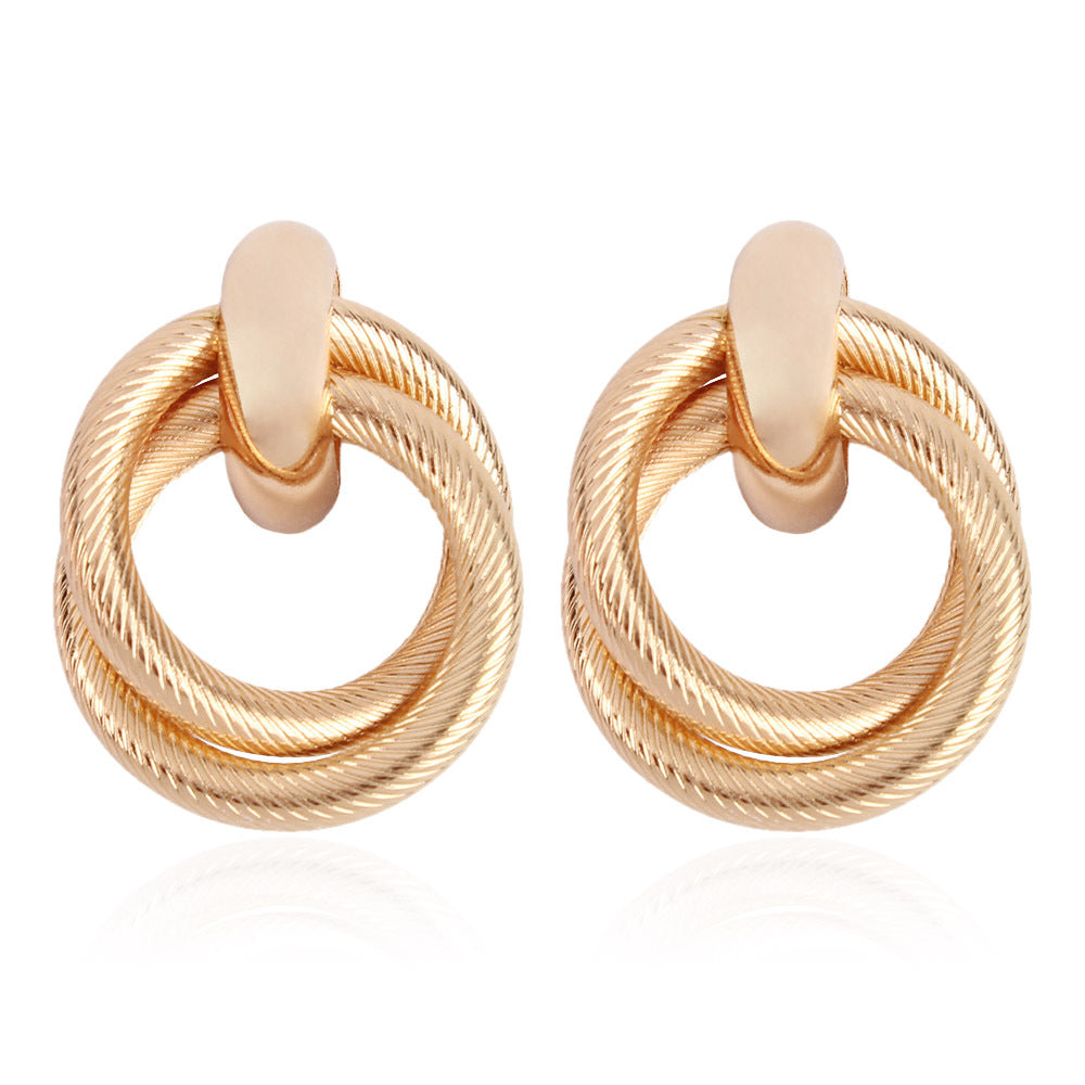 Simple Twist Double Hoop Alloy Statement Earrings in Gold