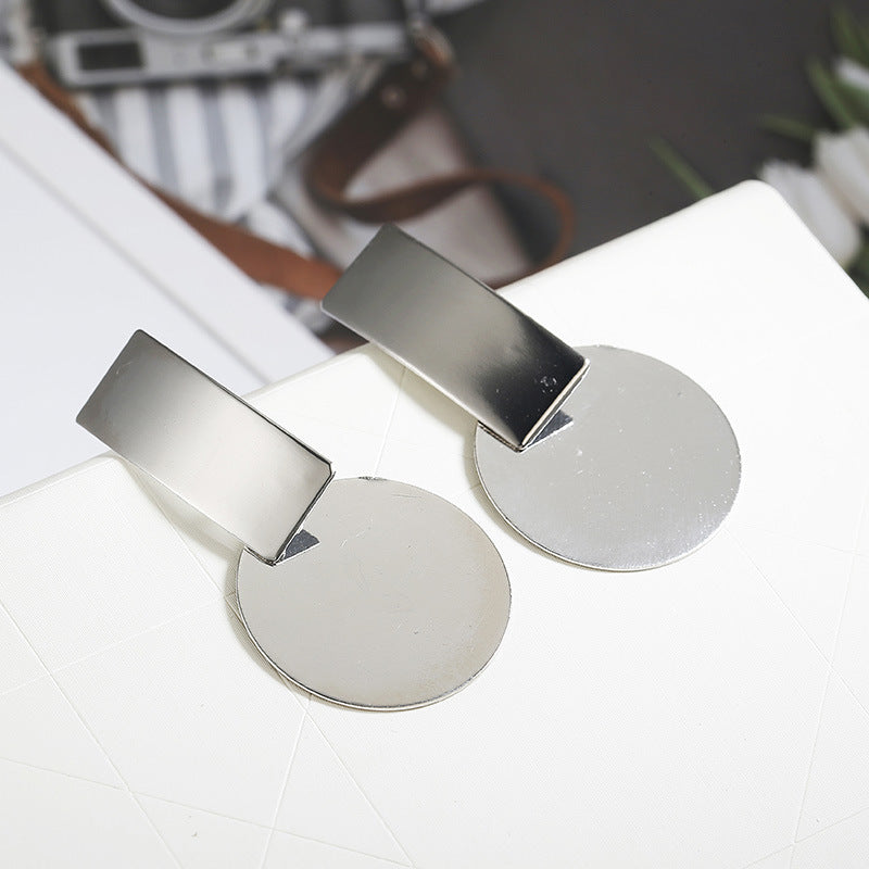 Simple Geometric Metal Bar and Disc Earrings