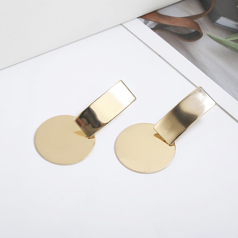 Simple Geometric Metal Bar and Disc Earrings