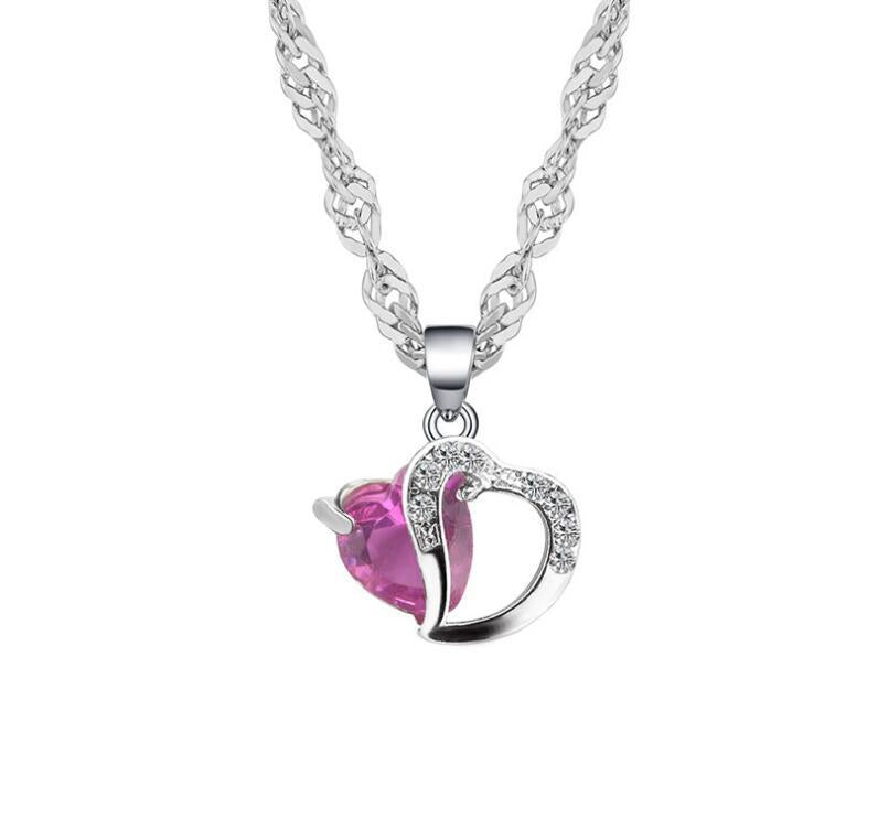 Simple Zircon Peach Heart Crystal Pendant Necklace
