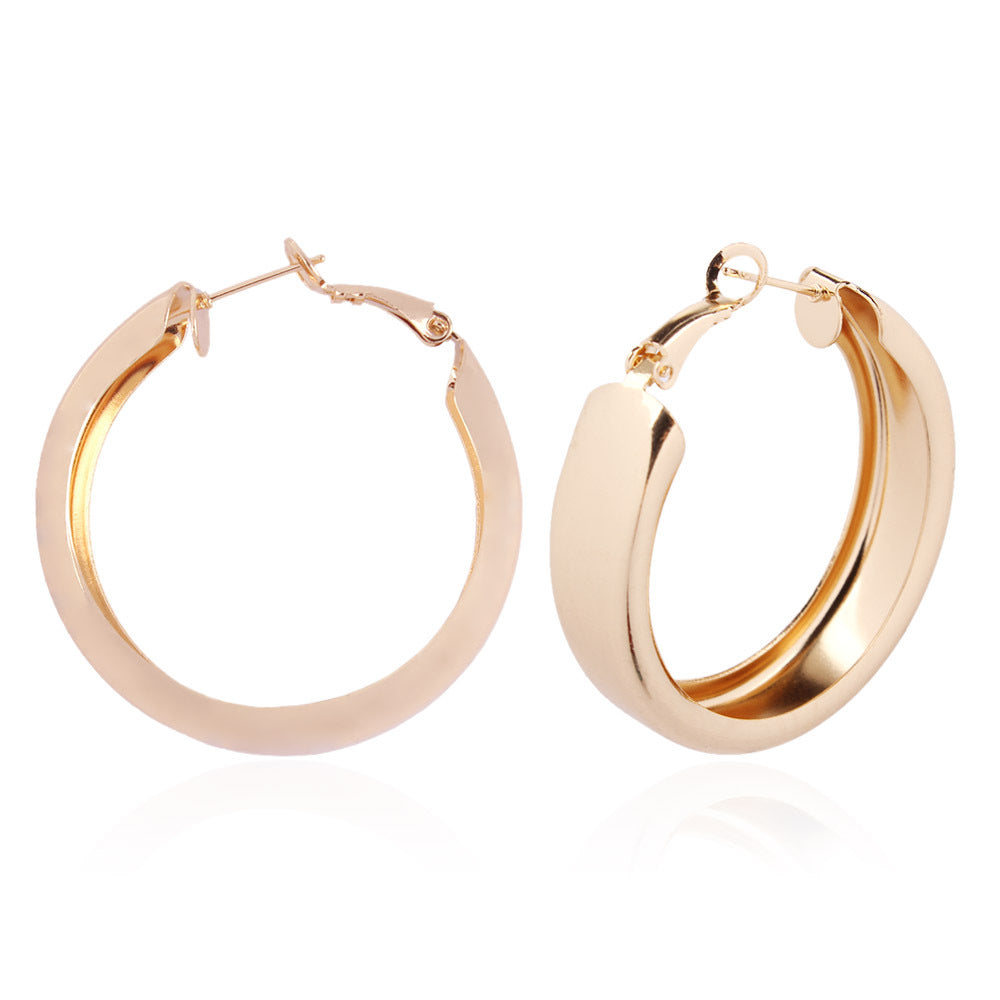 Simple Twist Double Hoop Alloy Statement Earrings in Gold