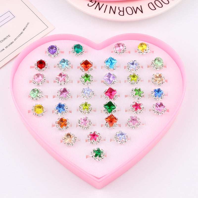 Children's Adjustable Flashing Diamond Ring Set - 36 Pieces