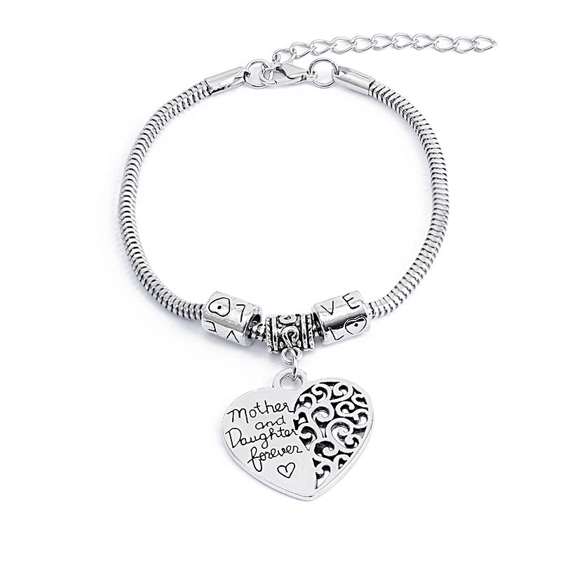 Mother and Daughter Forever Heart-shaped Tag Bracelet and Necklace Set