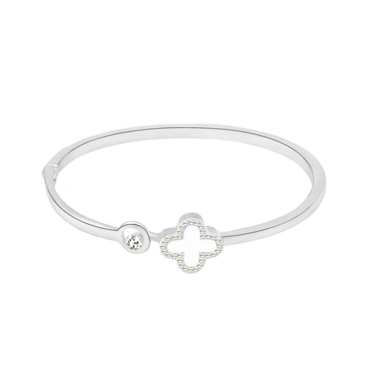 Four Leaf Clover Rose Gold Zircon Bangle Bracelet