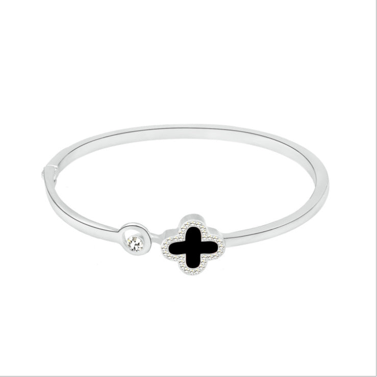 Four Leaf Clover Rose Gold Zircon Bangle Bracelet