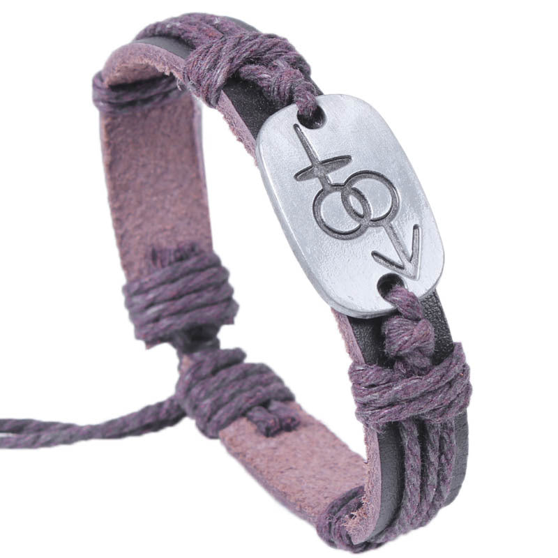 European American Style Alloy Cowhide Leather Cross Bracelet