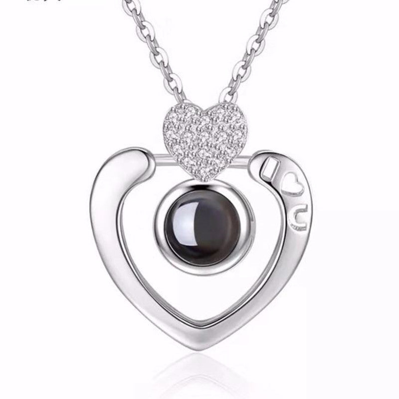 Fashion Heart Shape Alloy Copper Plating Hollow Out Inlay Glass Bead Zircon Women'S Pendant Necklace 1 Piece