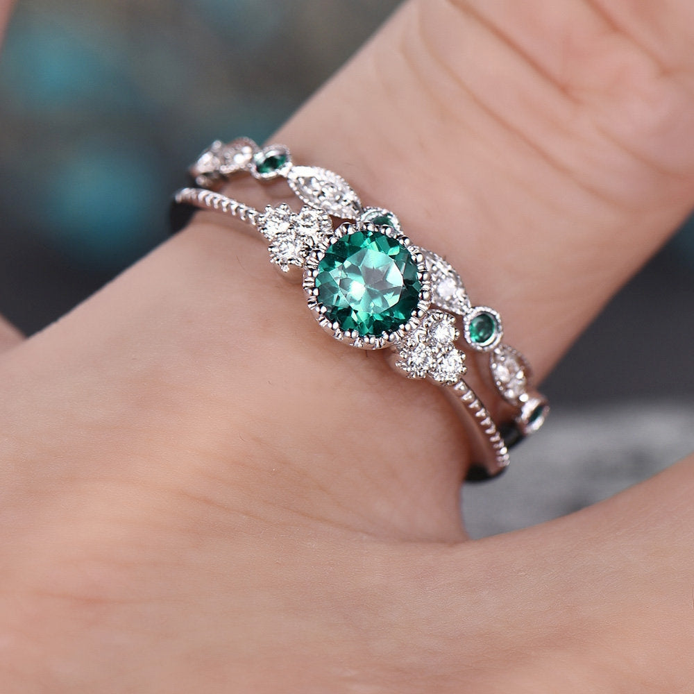 Elegant Green Zircon & Sapphire Women's Alloy Ring Set