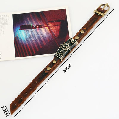 Vintage Cowhide Leather Bracelet with Distressed Effect - Alloy Design, European and American Style, Perfect Gift