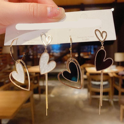 Asymmetrical Heart Tassel Statement Earrings