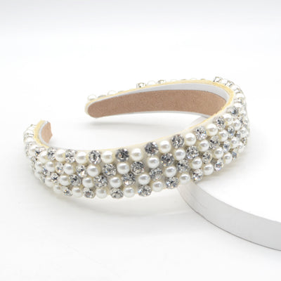 Baroque Rhinestone Pearl Flannel Hairband for Parties and Catwalks