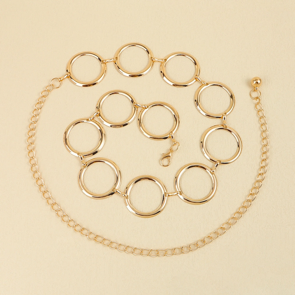 Solid Metal Circle Chain Belt for Women - Fashionable Body Chain Dress Accessory