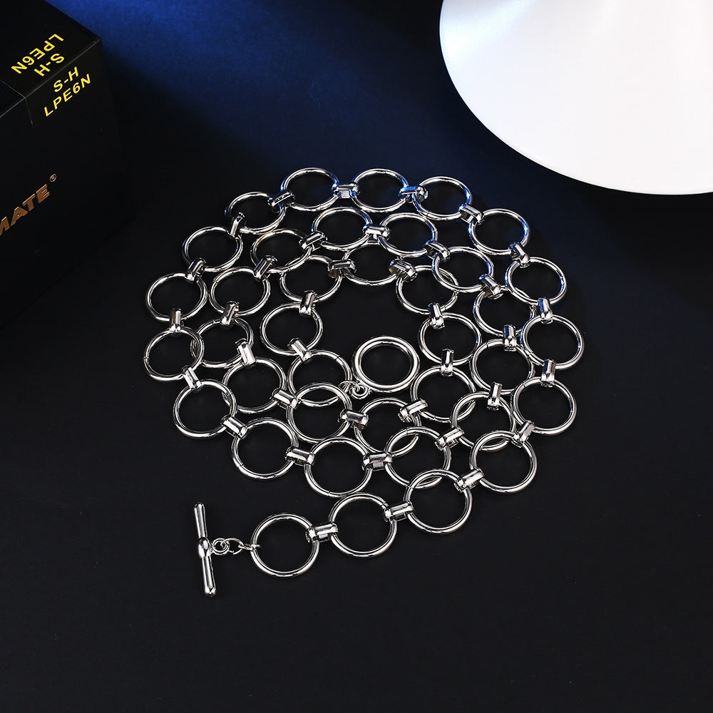 Solid Color Metal Chain Belt with Hollow Circle Design for Women
