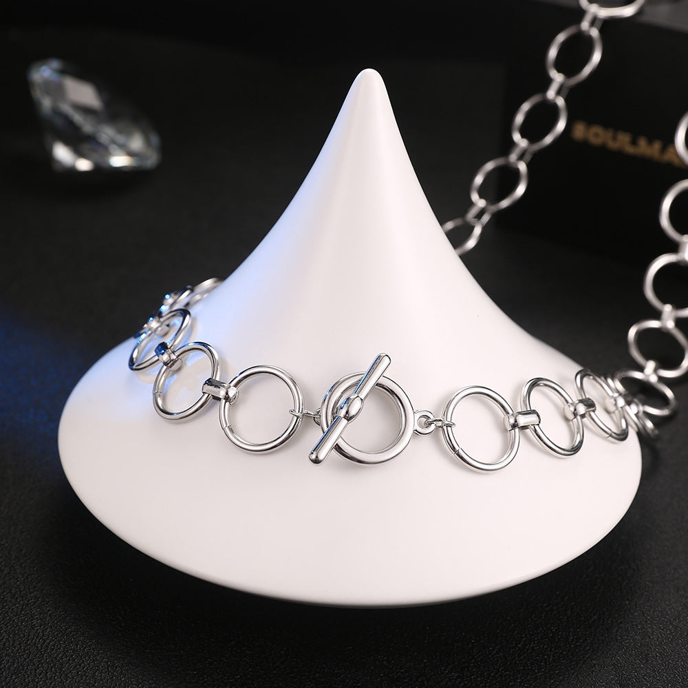 Solid Color Metal Chain Belt with Hollow Circle Design for Women