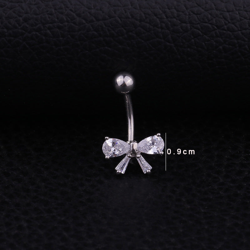 Belly Button Rings Bow Knot 316 Stainless Steel with Zircon Inlay