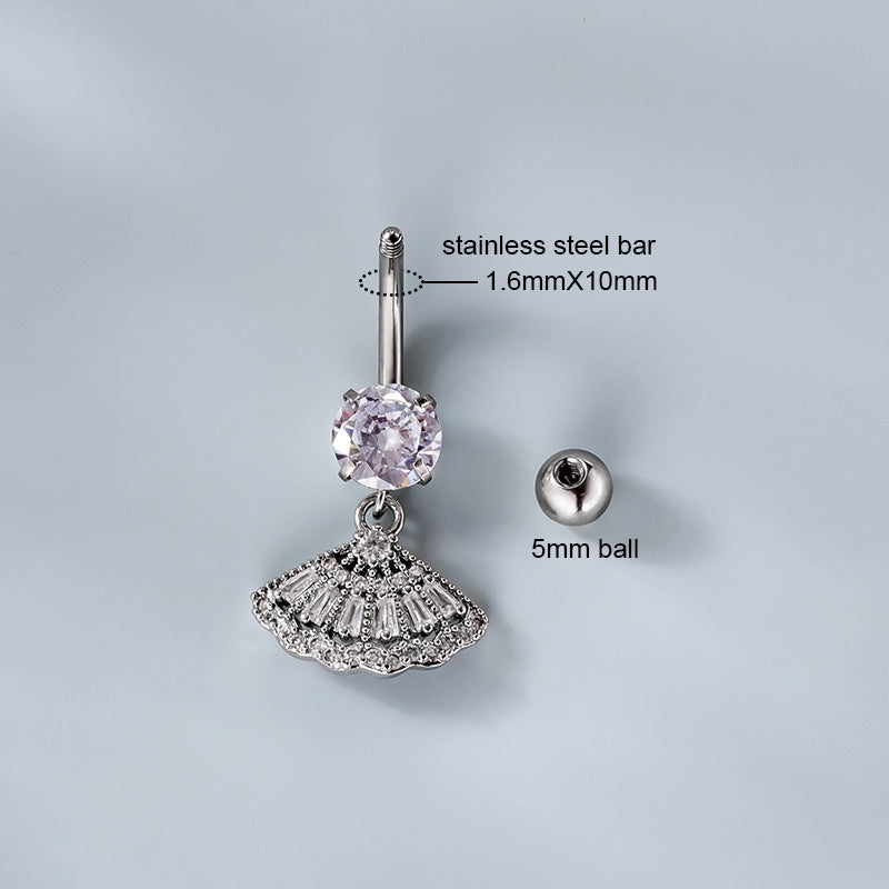 Fashion Geometric Zircon Heart Flower Belly Ring 316 Stainless Steel 1.6x10mm