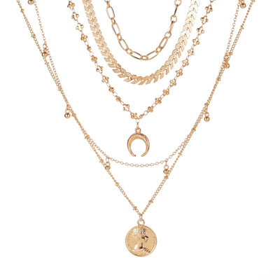 Bohemian Multi-Layer Moon Pendant Necklace