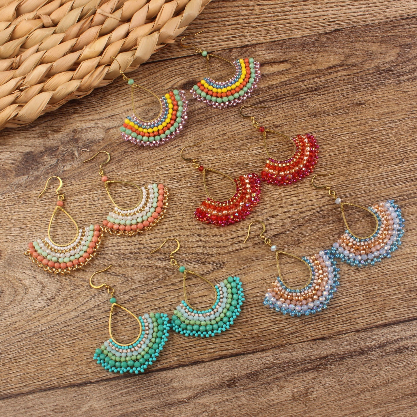 Bohemian Shell Tassel Mesh Earrings with Synthetic Gemstones