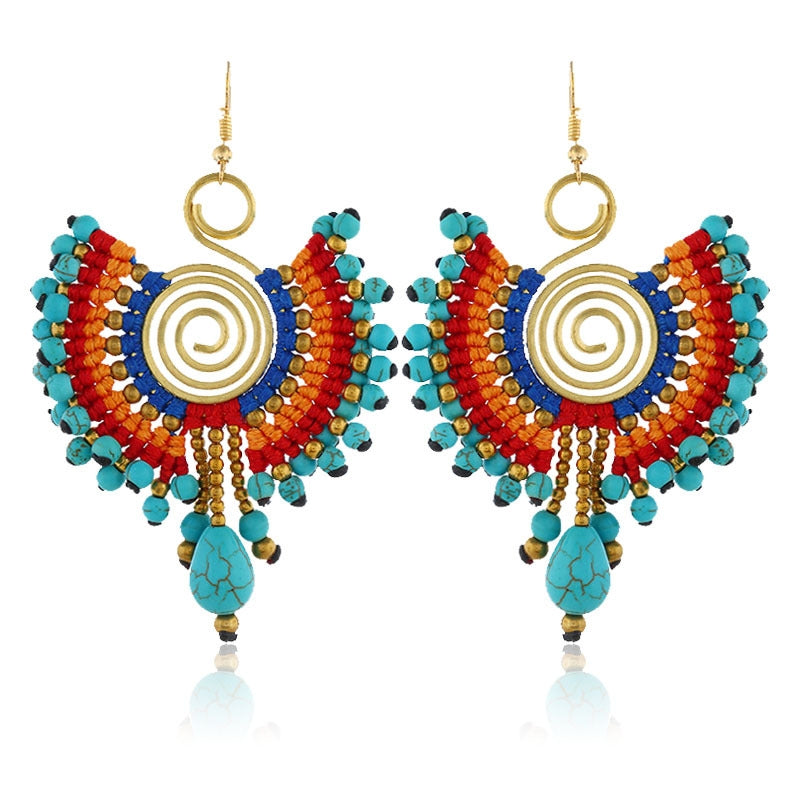 Bohemian Shell Tassel Mesh Earrings with Synthetic Gemstones
