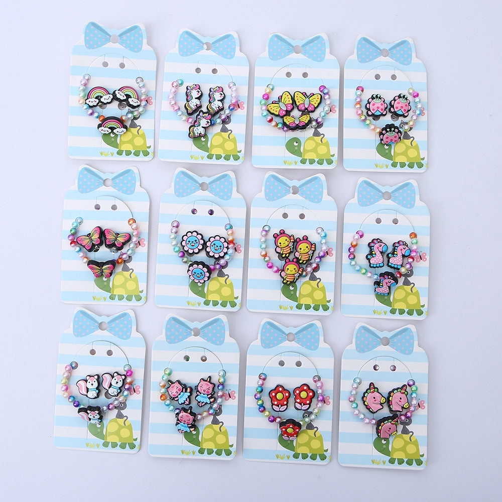 Cartoon Rainbow Butterfly Acrylic Resin Jewelry Set for Girls - Necklace, Earrings, and Bracelet