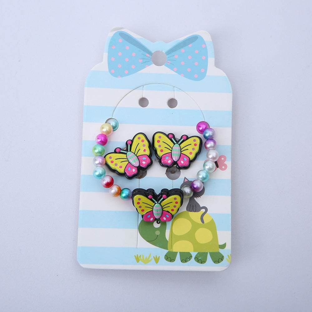 Cartoon Rainbow Butterfly Acrylic Resin Jewelry Set for Girls - Necklace, Earrings, and Bracelet