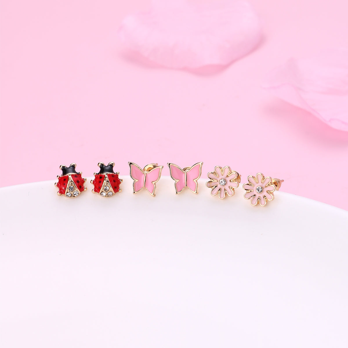 Cartoon Flower & Butterfly Alloy Stud Earrings for Kids and Women Gift
