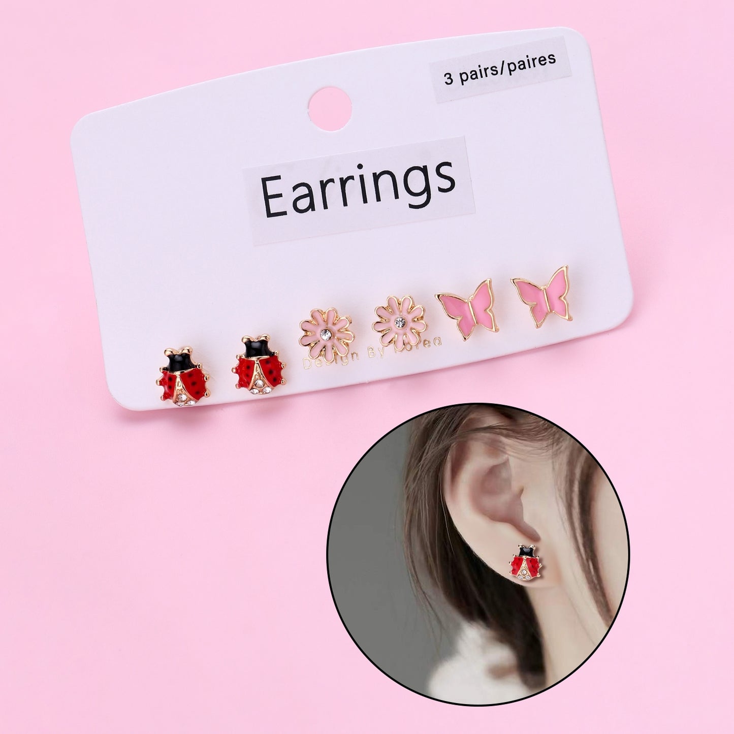 Cartoon Flower & Butterfly Alloy Stud Earrings for Kids and Women Gift