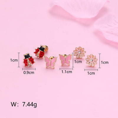 Cartoon Flower & Butterfly Alloy Stud Earrings for Kids and Women Gift