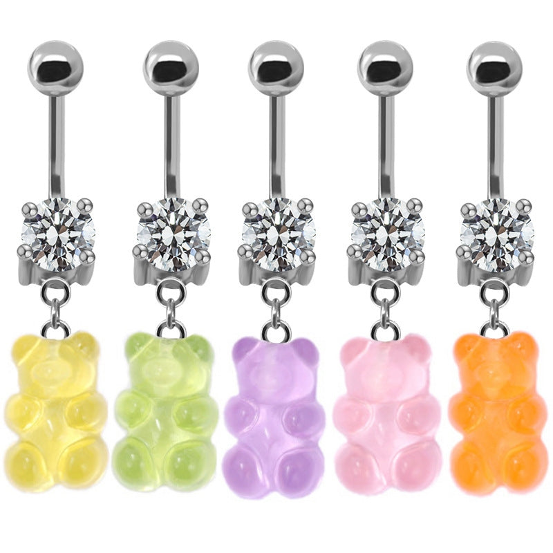 Casual Bear Zircon Inlay White Gold Plated Belly Ring