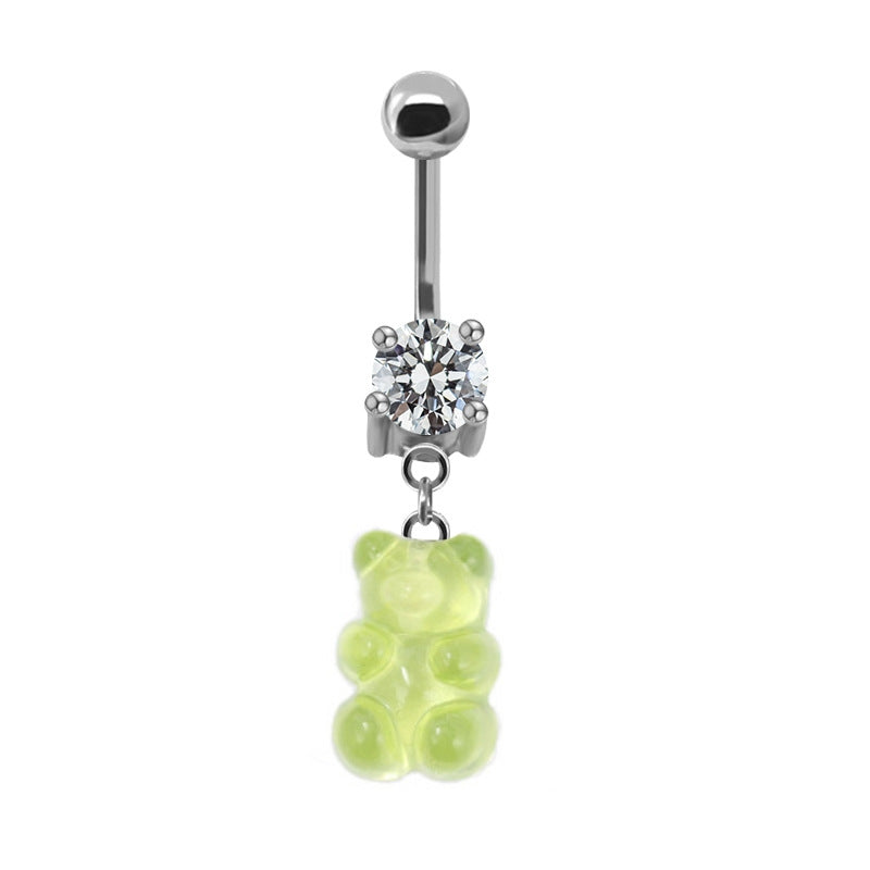 Casual Bear Zircon Inlay White Gold Plated Belly Ring