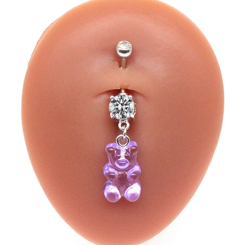 Casual Bear Zircon Inlay White Gold Plated Belly Ring