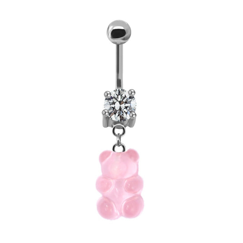 Casual Bear Zircon Inlay White Gold Plated Belly Ring