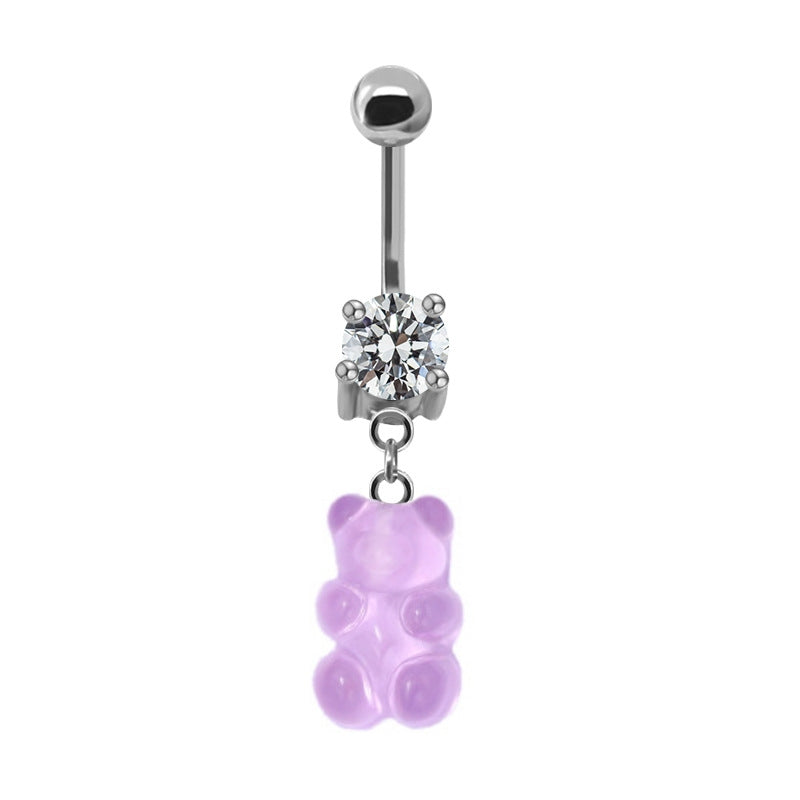 Casual Bear Zircon Inlay White Gold Plated Belly Ring