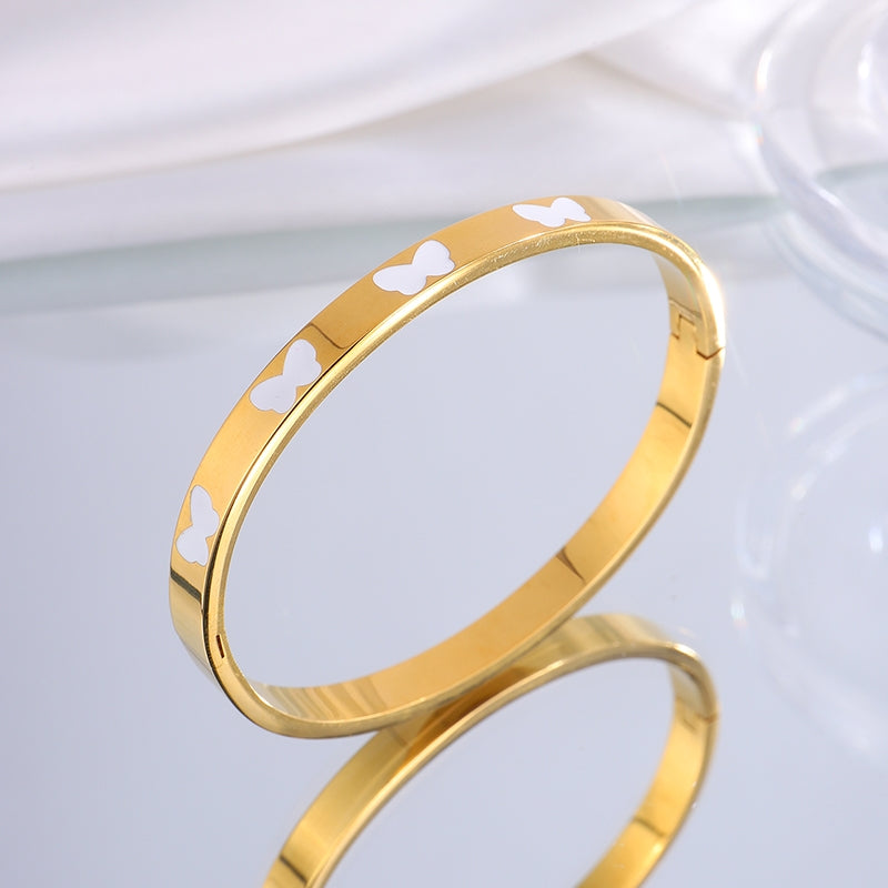 Casual Butterfly Titanium Steel Minimalist Bangle for Women - 18k Gold Plated, Fade-Resistant