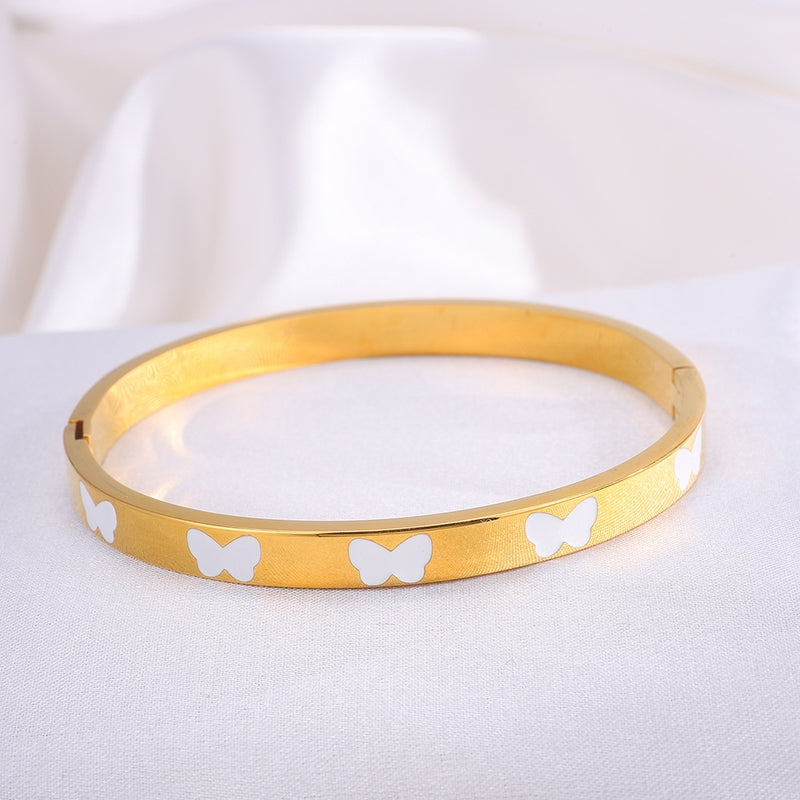 Casual Butterfly Titanium Steel Minimalist Bangle for Women - 18k Gold Plated, Fade-Resistant