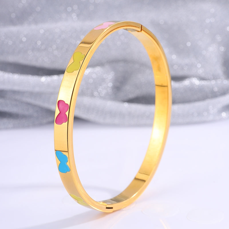 Casual Butterfly Titanium Steel Minimalist Bangle for Women - 18k Gold Plated, Fade-Resistant