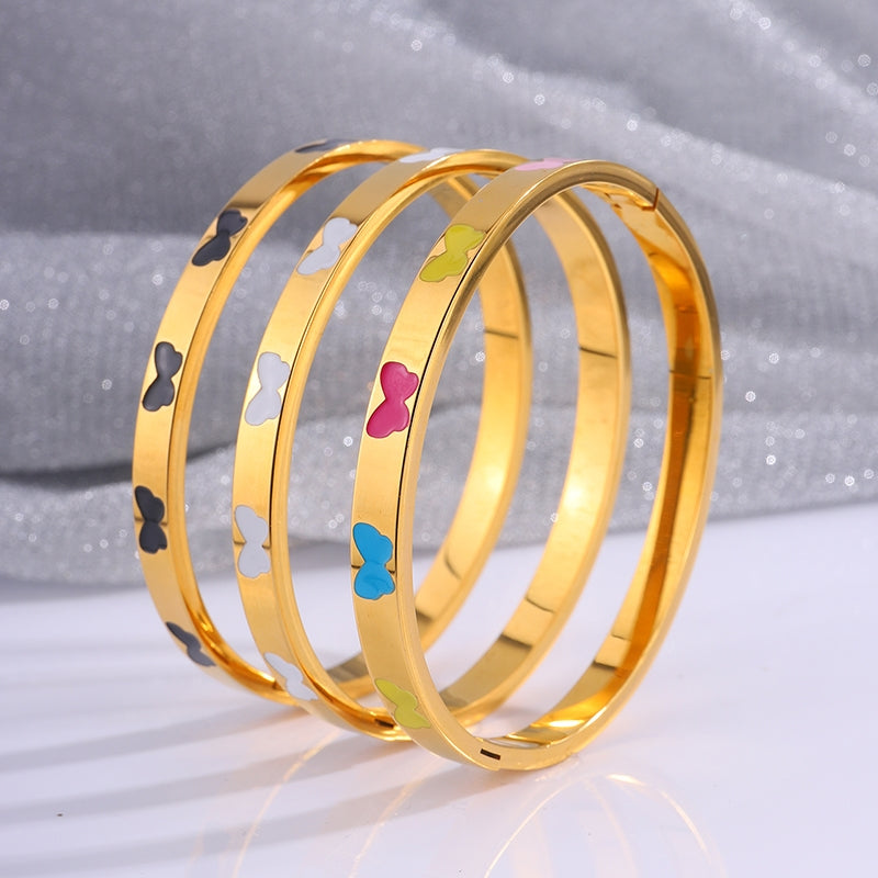Casual Butterfly Titanium Steel Minimalist Bangle for Women - 18k Gold Plated, Fade-Resistant